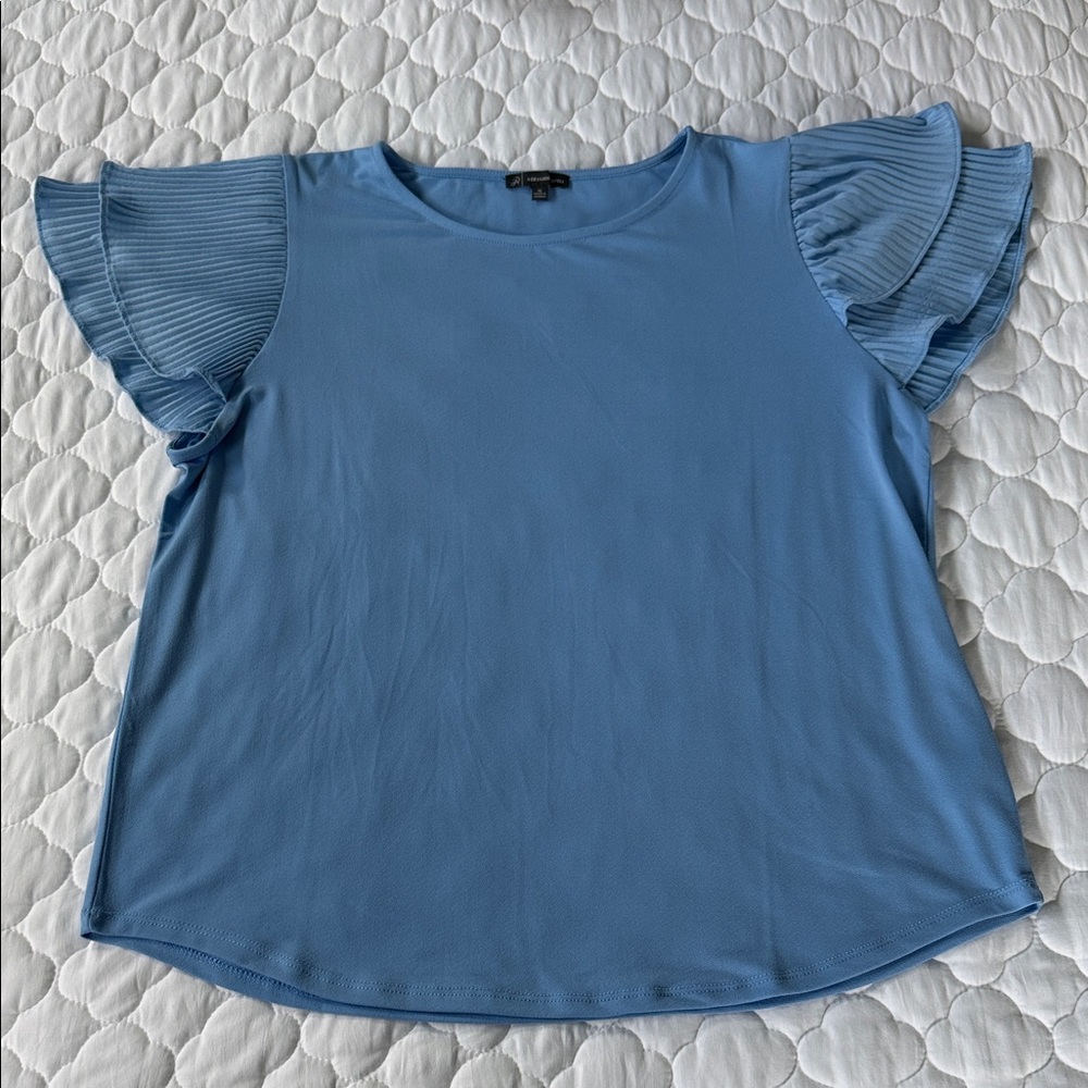 Adrianna Papell Light Blue Ruffle Sleeve Top
